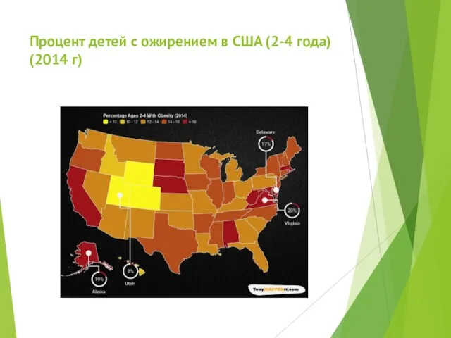 Процент детей с ожирением в США (2-4 года) (2014 г)