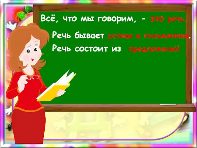 Всё, что мы говорим, - это речь. Речь бывает устная и письменная. Речь состоит из предложений