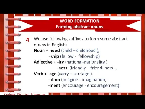 We use following suffixes to form some abstract nouns in English: Noun