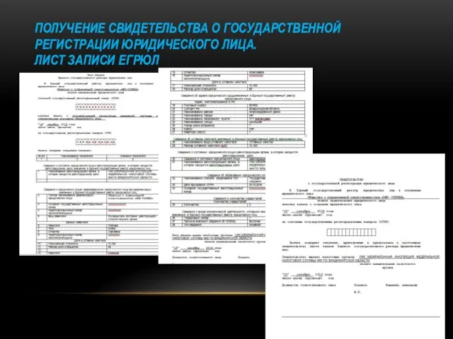 ПОЛУЧЕНИЕ СВИДЕТЕЛЬСТВА О ГОСУДАРСТВЕННОЙ РЕГИСТРАЦИИ ЮРИДИЧЕСКОГО ЛИЦА. ЛИСТ ЗАПИСИ ЕГРЮЛ