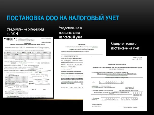 ПОСТАНОВКА ООО НА НАЛОГОВЫЙ УЧЕТ Уведомление о переходе на УСН Уведомление о