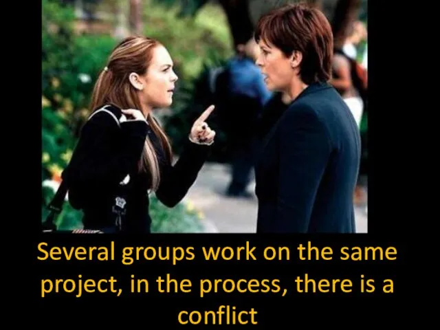 Several groups work on the same project, in the process, there is a conflict