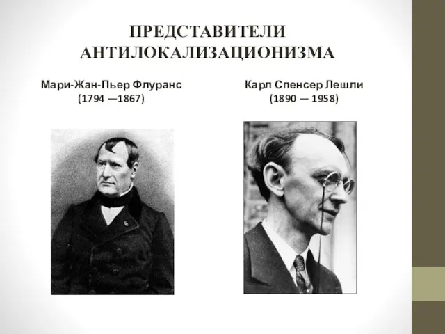 ПРЕДСТАВИТЕЛИ АНТИЛОКАЛИЗАЦИОНИЗМА Мари-Жан-Пьер Флуранс (1794 —1867) Карл Спенсер Лешли (1890 — 1958)