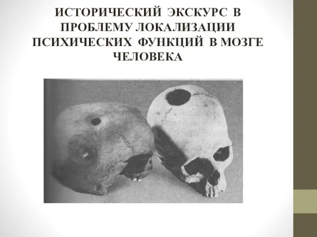 ИСТОРИЧЕСКИЙ ЭКСКУРС В ПРОБЛЕМУ ЛОКАЛИЗАЦИИ ПСИХИЧЕСКИХ ФУНКЦИЙ В МОЗГЕ ЧЕЛОВЕКА