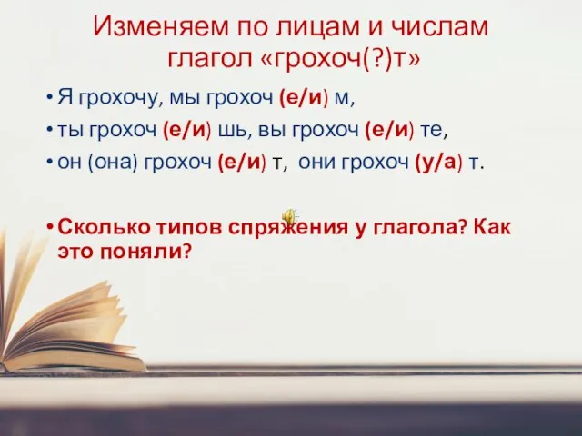 Изменяем по лицам и числам глагол «грохоч(?)т» Я грохочу, мы грохоч (е/и)