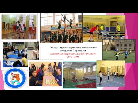 Физкультурно-спортивное направление содержит 7 программ Школьный спортивный клуб «ФАКЕЛ» 2012 - 2016