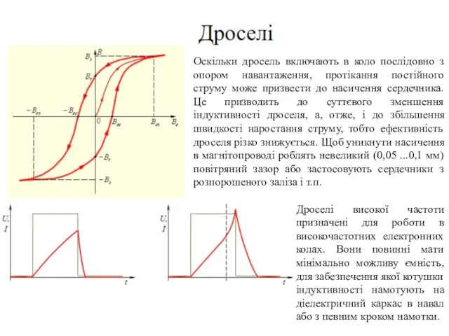 Оскільки дросель включають в коло послідовно з опором навантаження, протікання постійного струму