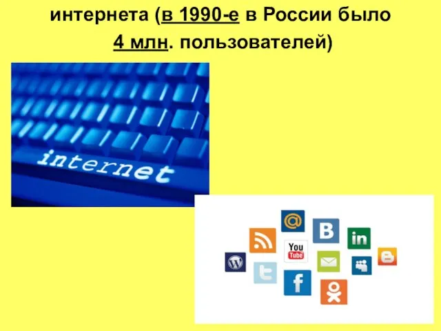 интернета (в 1990-е в России было 4 млн. пользователей)