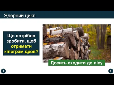Ядерний цикл Що потрібно зробити, щоб отримати кілограм дров? Досить сходити до лісу