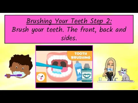 Brushing Your Teeth Step 2: Brush your teeth. The front, back and sides.