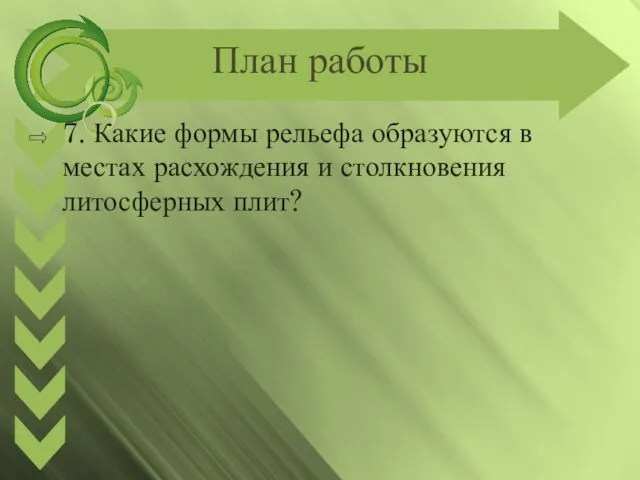 План работы 7. Какие формы рельефа образуются в местах расхождения и столкновения литосферных плит?