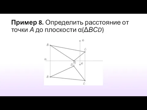 Пример 8. Определить расстояние от точки А до плоскости α(ΔВСD)