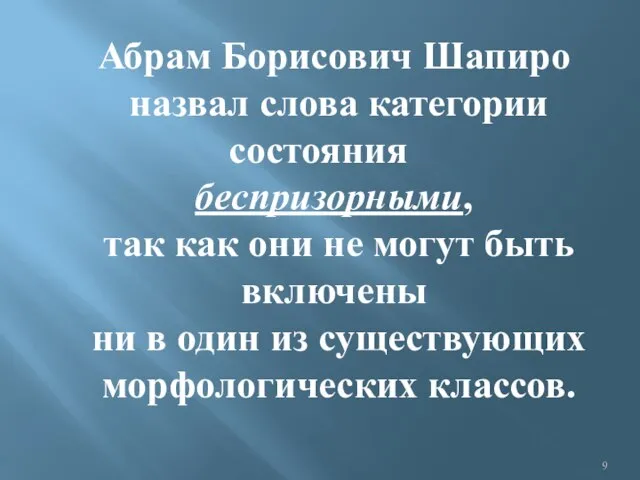 Абрам Борисович Шапиро назвал слова категории состояния беспризорными, так как они не