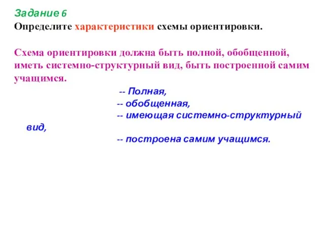 Задание 6 Определите характеристики схемы ориентировки. Схема ориентировки должна быть полной, обобщенной,