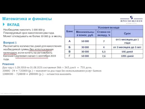 © АО «Издательство «Просвещение» 2020 Математика и финансы Необходимо накопить 1 000