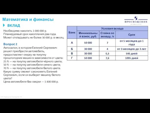 © АО «Издательство «Просвещение» 2020 Математика и финансы Необходимо накопить 1 000