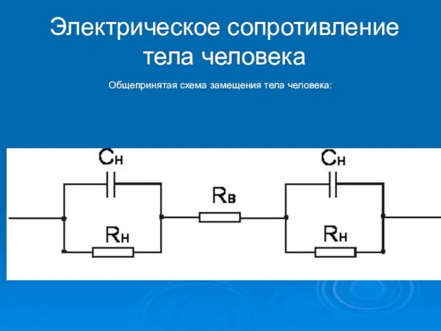 Электрическое сопротивление тела человека Общепринятая схема замещения тела человека: