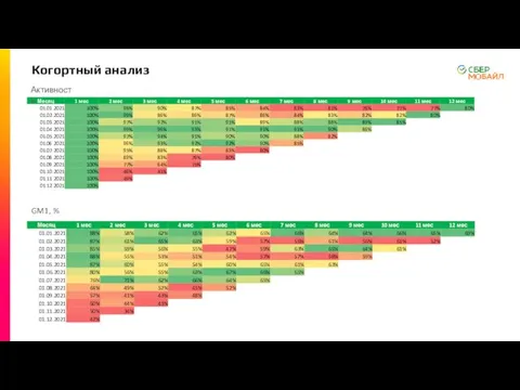 Когортный анализ Активность GM1, %