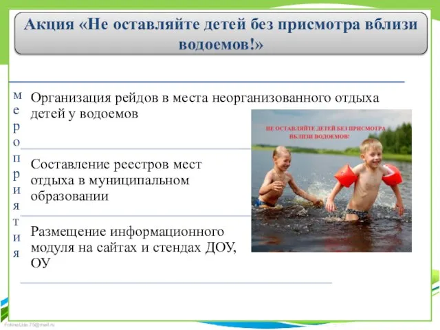 Акция «Не оставляйте детей без присмотра вблизи водоемов!»