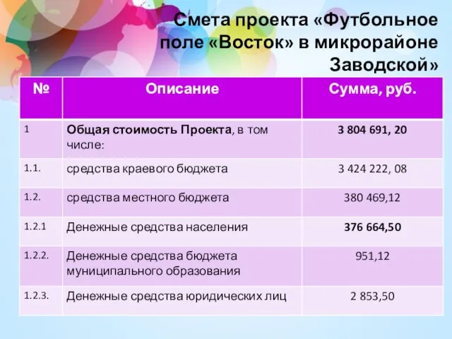 Смета проекта «Футбольное поле «Восток» в микрорайоне Заводской»