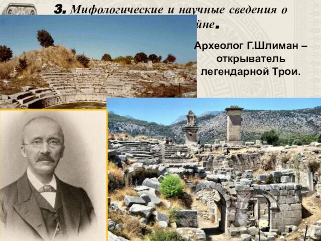 3. Мифологические и научные сведения о Троянской войне. Археолог Г.Шлиман – открыватель легендарной Трои.