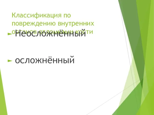 Классификация по повреждению внутренних органов отломками кости Неосложнённый осложнённый