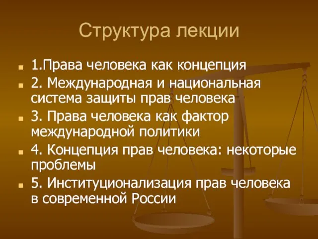 Структура лекции 1.Права человека как концепция 2. Международная и национальная система защиты