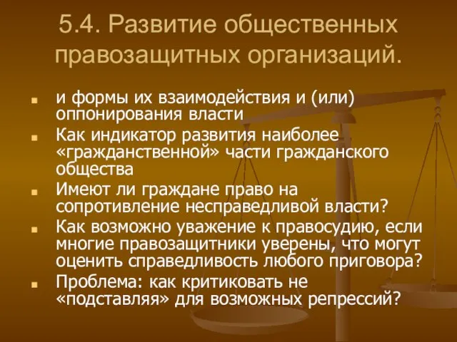 5.4. Развитие общественных правозащитных организаций. и формы их взаимодействия и (или) оппонирования