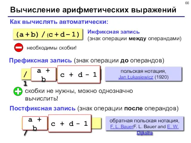 Вычисление арифметических выражений a b + c d + 1 - /