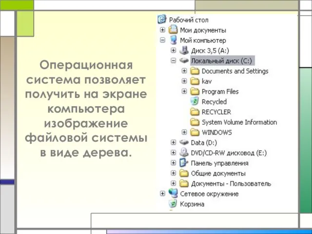 Операционная система позволяет получить на экране компьютера изображение файловой системы в виде дерева.