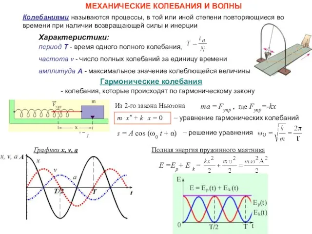 МЕХАНИЧЕСКИЕ КОЛЕБАНИЯ И ВОЛНЫ Гармонические колебания Колебаниями называются процессы, в той или