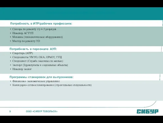 Потребность в ИТР/рабочих профессиях: Слесарь по ремонту т/у 4-5 разрядов Инженер АСУТП