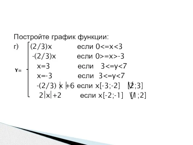 Постройте график функции: г) (2/3)x если 0 -(2/3)x если 0>=x>-3 x=3 если