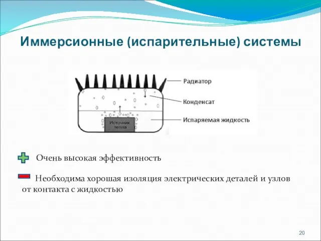 Очень высокая эффективность Необходима хорошая изоляция электрических деталей и узлов от контакта