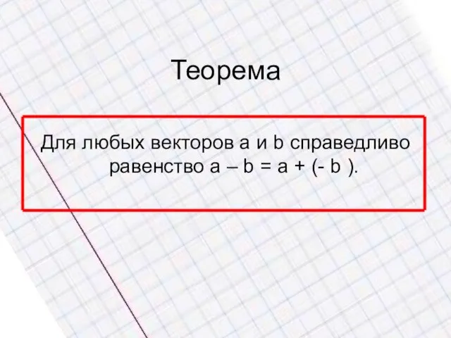 Теорема Для любых векторов a и b справедливо равенство a – b