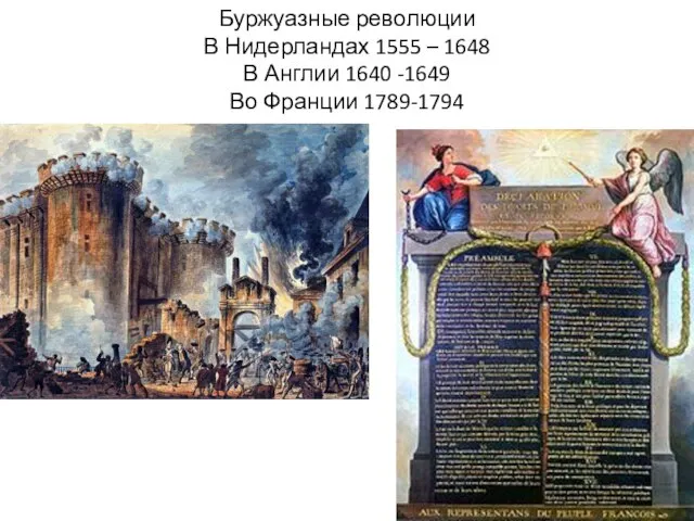 Буржуазные революции В Нидерландах 1555 – 1648 В Англии 1640 -1649 Во Франции 1789-1794