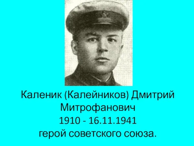 Каленик (Калейников) Дмитрий Митрофанович 1910 - 16.11.1941 герой советского союза.