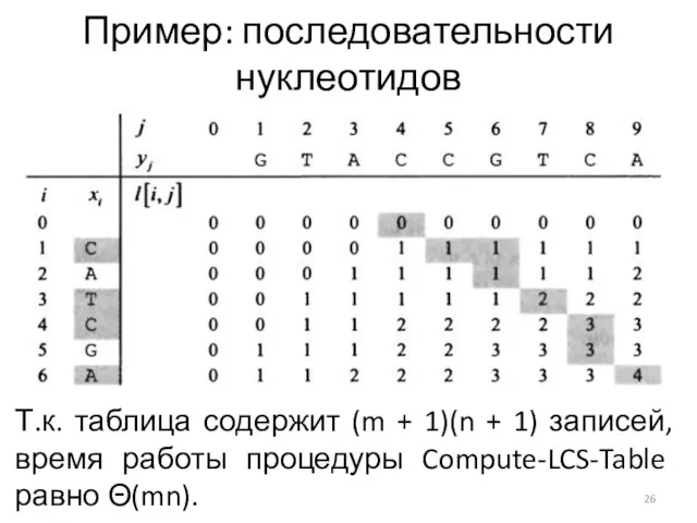 Пример: последовательности нуклеотидов Т.к. таблица содержит (m + 1)(n + 1) записей,