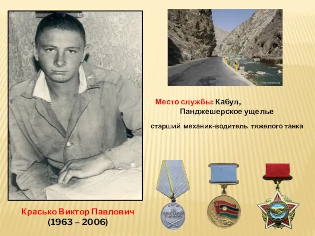 Красько Виктор Павлович (1963 – 2006) старший механик-водитель тяжелого танка Место службы: Кабул, Панджешерское ущелье