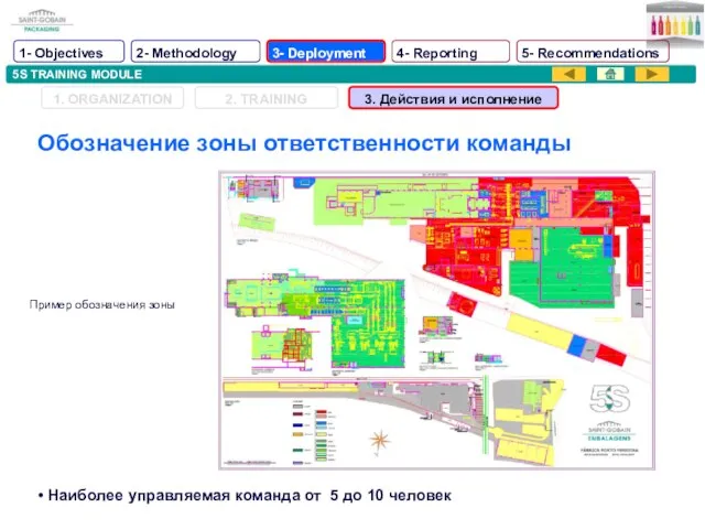 5S TRAINING MODULE Обозначение зоны ответственности команды Пример обозначения зоны Наиболее управляемая