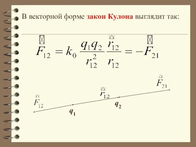 В векторной форме закон Кулона выглядит так: