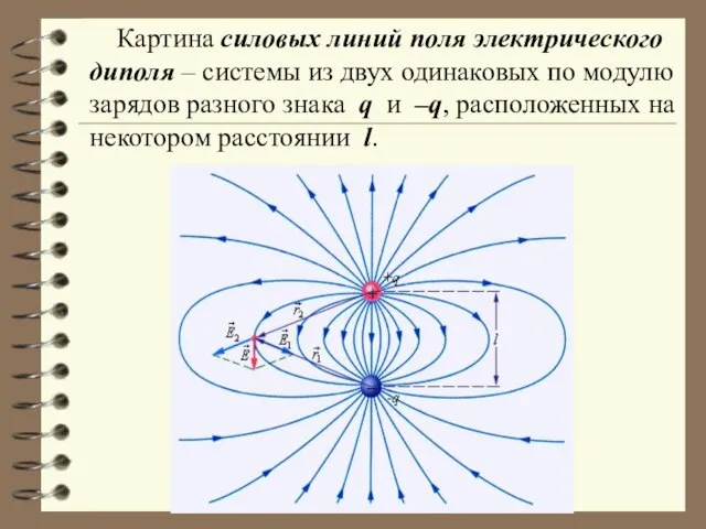 Картина силовых линий поля электрического диполя – системы из двух одинаковых по