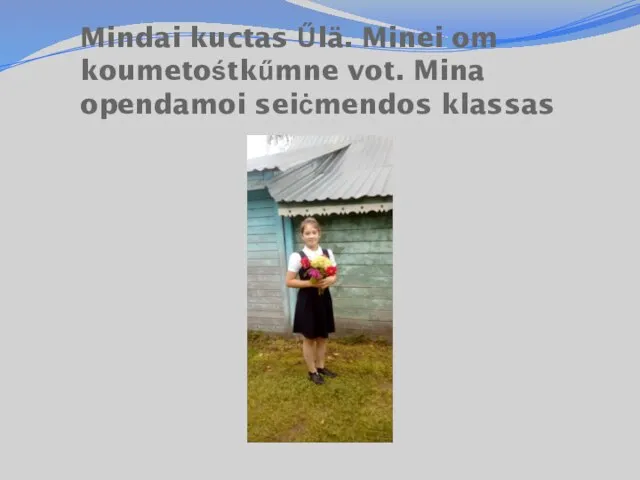 Mindai kuctas Űlä. Minei om koumetośtkűmne vot. Mina opendamoi seiċmendos klassas