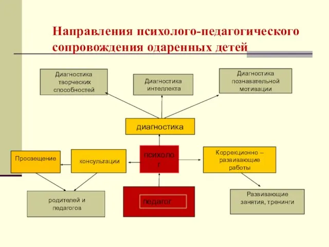 Направления психолого-педагогического сопровождения одаренных детей психолог диагностика Диагностика познавательной мотивации Диагностика интеллекта