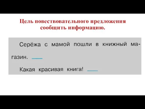 Цель повествовательного предложения сообщить информацию.