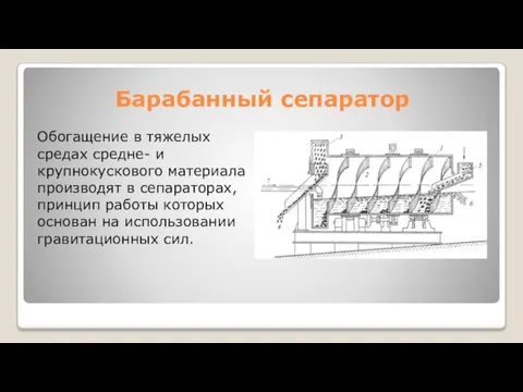 Барабанный сепаратор Обогащение в тяжелых средах средне- и крупнокускового материала производят в