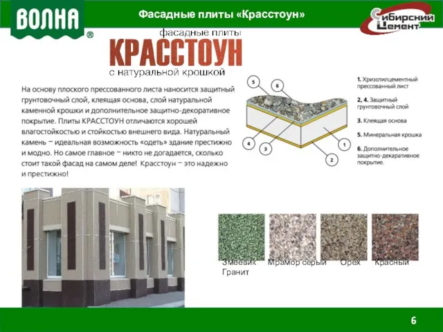 Фасадные плиты «Красстоун» Змеевик Мрамор серый Орех Красный Гранит