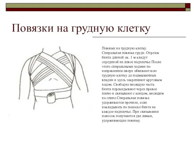 Повязки на грудную клетку Повязки на грудную клетку. Спиральная повязка груди. Отрезок