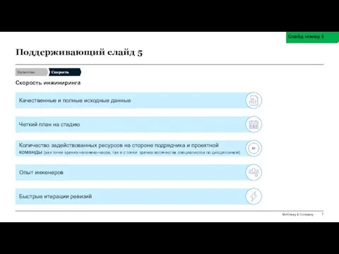 Поддерживающий слайд 5 Скорость инжиниринга Слайд номер 5 Качественные и полные исходные