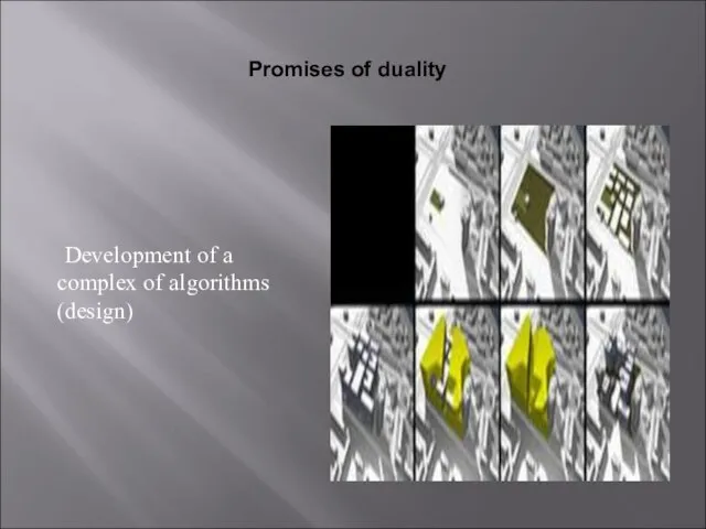 Development of a complex of algorithms (design) Promises of duality